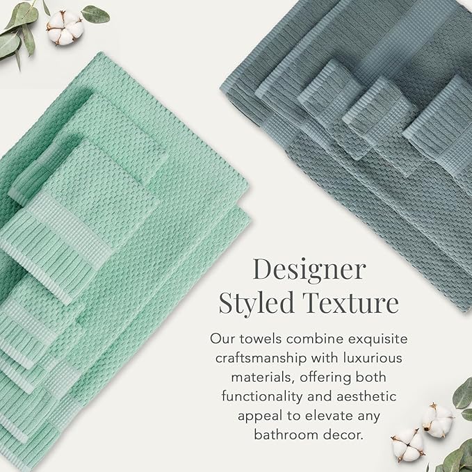 NY Loft 100% Cotton Towel Set 6 Piece | Super Soft & Absorbent Quick-Dry 2 Bath Towels 2 Hand Towels & 2 Washcloths |Textured and Durable Cotton | Trinity Collection (6 Piece Set, Wasabi Green)