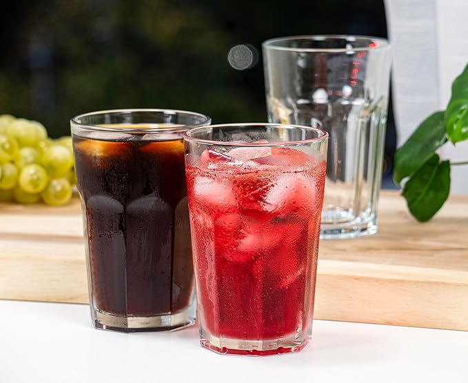 Red Co. Set of 6 Clear Glass 14 Fl Oz Drinking Highball Tumblers for Water, Juice, Beer, Cocktails