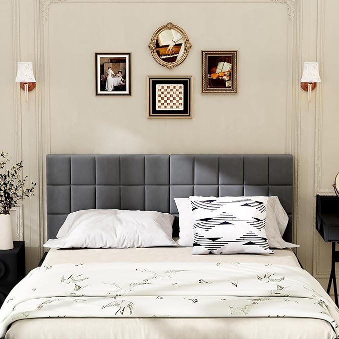 Andeworld Velvet Upholstered Tufted King Size Headboard,Wood Head Board with Metal Legs, Adjustable Height from 42” to 56”, Bed Headboard in Modern Design,Backboard for Bed, Dark Gray