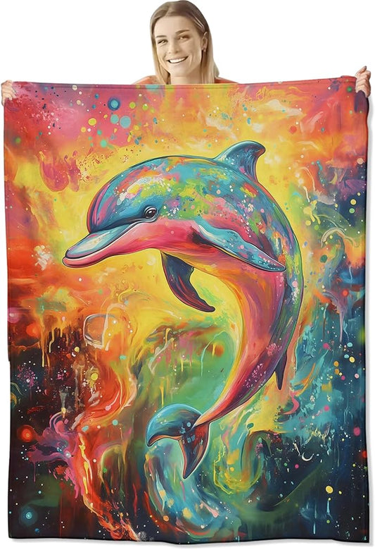 Dolphin Blanket for Women Adults, Flannel Dolphin Blankets Gifts, Dolphin Throw Blanket for Sofa Bed Living Room Soft Warm Cozy Dolphin Decor 50" x 40"