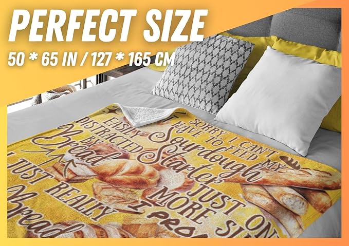Bread Bakery Gifts Blanket, Bed Flannel Plush Throw, for Bread Lover, Women, Female (50"x 65")
