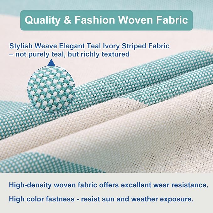 Outdoor Throw Pillow Covers 18x18 Inch, Set of 2, Cover Only! Waterproof Fade Resistant Decorative Cushion Sham Pillow Cases for Patio Furniture Chair Couch Sofa - Teal Ivory Striped
