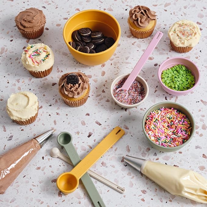 Bamboozle Astrik Baking Bundle | 5 Piece Mixing Bowl Set | Measuring Cups and Spoons | Cooking and Meal Prep | Dishwasher Safe | Microwave Safe | Desert Bloom