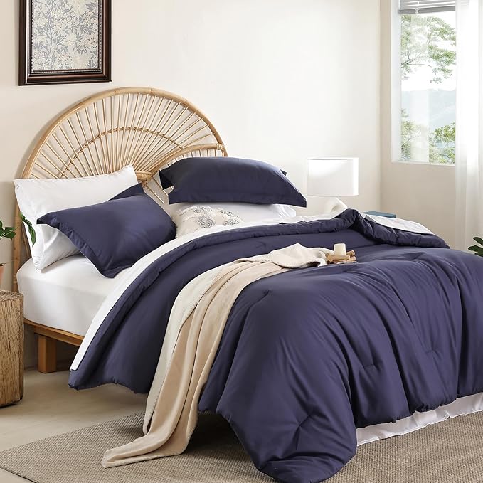 weigelia Twin Comforter Set Microfiber 5 Pieces Navy Blue Twin Bedding Set All Season Soft Lightweight Comforter Set Bed in a Bag Twin Set with Comforters, Flat & Fitted Sheets, Pillowcases & Shams