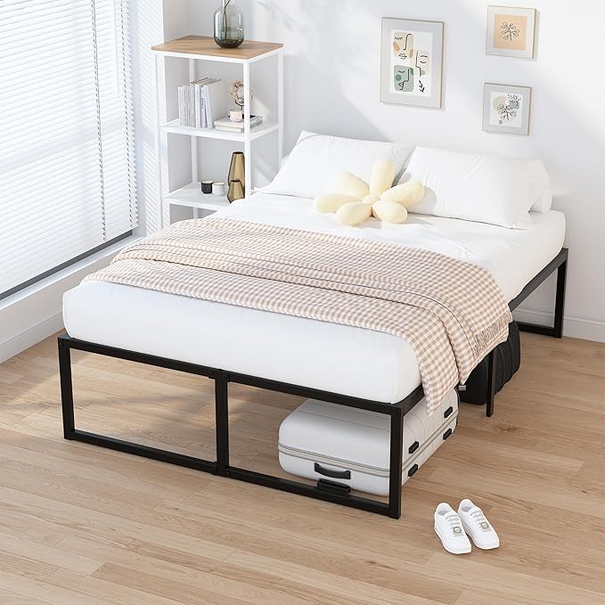 EMODA 18 Inch California King Bed Frames Heavy Duty Metal Cal King Platform with Steel Slats Support, No Box Spring Needed, Noise Free, Black