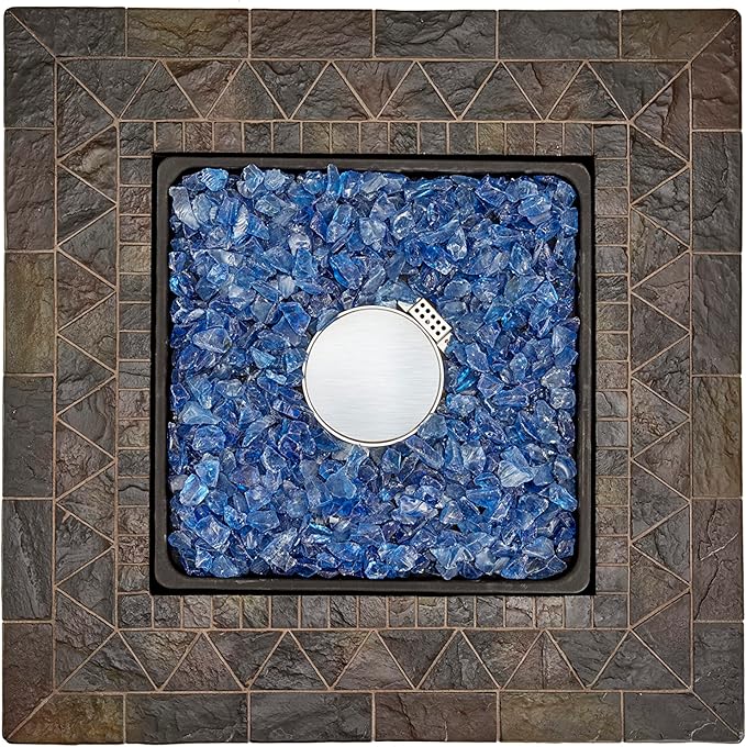 Endless Summer 30 Inch Square 30,000 BTU Liquid Propane Gas Outdoor Fire Pit Table w/Push Button Ignition, Blue Fire Glass, & Steel Fire Bowl, Bronze