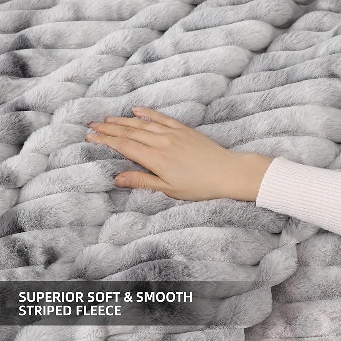 Smoofy Fluffy Queen Size Comforter Set 3 Pieces - Tie-dye Grey Fleece Fluffy Comforter Set, Luxury Fuzzy Queen Bedding Set, Soft Warm Bed Set All Season, Heavy Faux Fur Comforter with 2 Pillow Cases