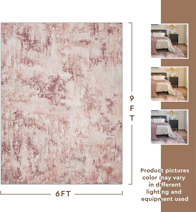 tchido Area Rug 6x9 Rugs for Living Room- Abstract Soft Non Slip Pink Nursery Rug for Girls-Machine Washable Rug for Bedroom Dining Room Home Office