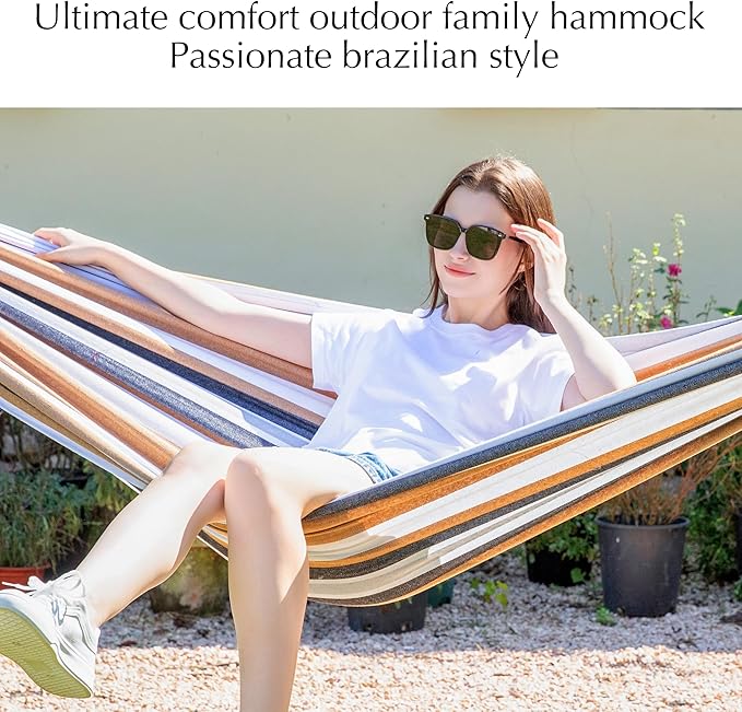 PNAEUT Family Hammocks for Outside, Replacement Outdoor Tree Hammock for Indoor Patio Porch Garden (Coffee, Large)