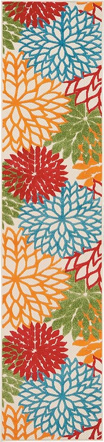 Nourison Home Aloha Indoor/Outdoor Floral Green Multicolor 2'3"X12' Area Rug Runner (2'x12')