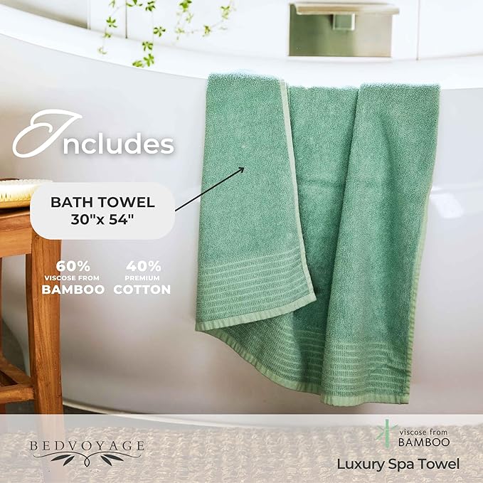 BedVoyage Luxury Bath Towel - Ultra Soft Plush Bathroom Towel - Highly Absorbent Viscose from Bamboo Bath Towels Ultra Soft - Spa Towels for Body - Seaglass
