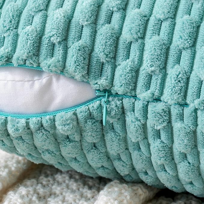 MIULEE Throw Pillow Covers Soft Corduroy Decorative Set of 2 Boho Striped Pillow Covers Pillowcases Farmhouse Home Decor for Couch Bed Sofa Living Room 18x18 Inch Aqua Green