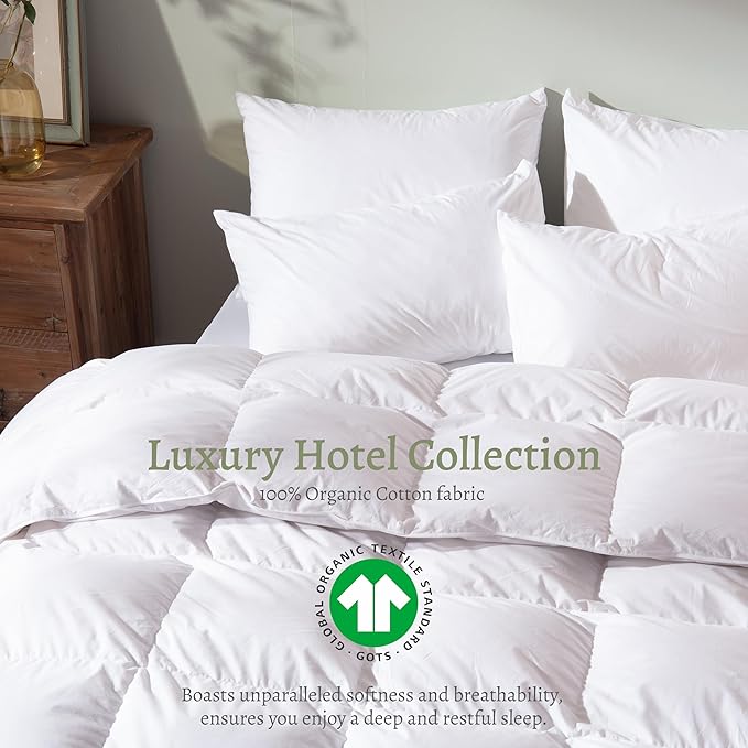 Feather Down Fiber Comforter King Size,Hotel Style Bedding Comforter,1200TC,100% Organic Cotton Fabric,All Season White Duvet Insert with 8 Corner Tabs