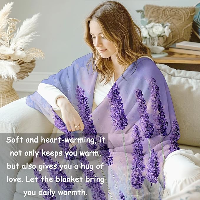 Lavender Fields Flannel Blanket, Floral Gifts, Lavender-Themed Blanket for Women, Soft Lightweight Throw Blankets for Bed Home Travel Decor 40" x 50"