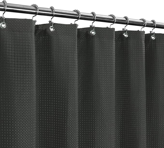 Barossa Design Waffle Weave Shower Curtain Hotel Luxury Spa, 230 GSM Heavy Duty Fabric & No Blowing, Water Repellent and Machine Washable - Graphite Gray, 71"x72"