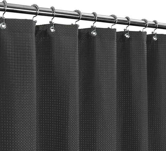 Barossa Design Waffle Weave Shower Curtain Hotel Luxury Spa, 230 GSM Heavy Duty Fabric & No Blowing, Water Repellent and Machine Washable - Graphite Gray, 71"x72"