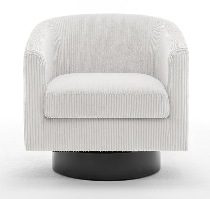 UIXE Swivel Accent Chair, Upholstered Corduroy Barrel Chair for Living Room, Small Single Sofa Bedroom Reading Seat, Beige