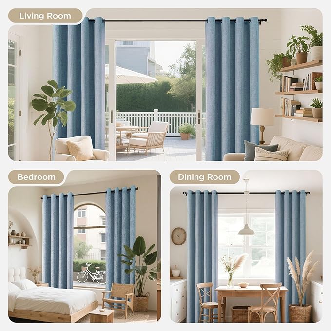 Joydeco Blackout Curtains 72 Inches Long 2 Panels Burg, Room Darkening Curtains for Bedroom, 100% Black Out Textured Thermal Drapes Privacy Protection 2 Panels Set(W52 x L72 Inch, Sky Blue)