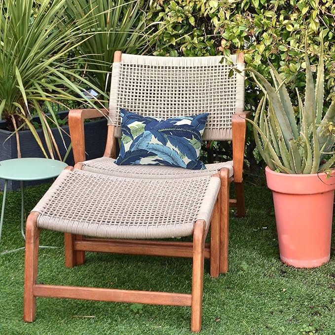 LVTXIII 12×20 Inch Outdoor Lumbar Pillows, Pack of 2 Water Repellent Lumbar Pillow with Inserts, Fluffy Decorative Garden Lumbar Cushions for Home Patio Coach Sofa Use, Swaying Palms Blue