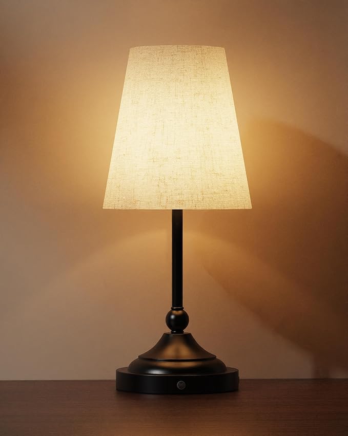 Lightapex Vintage Small Cordless Table Lamps with Stepless Dimming, Portable Rechargeable Bedside Lamps with Touch-Control for Bedroom, Living Room, and Reading, Cone(Black)