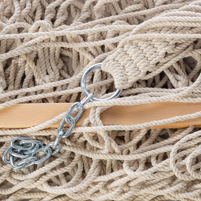 Castaway Living 13 ft. Double Traditional Hand Woven Cotton Rope Hammock – 2-Person, 450 lb Capacity, Free Extension Chains & Tree Hooks, Designed in The USA