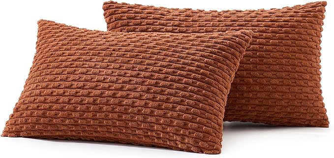 MIULEE Fall Burnt Throw Pillow Covers Soft Corduroy Decorative Set of 2 Boho Striped Pillow Covers Pillowcases Farmhouse Home Decor for Couch Bed Sofa Living Room 12x20 Inch