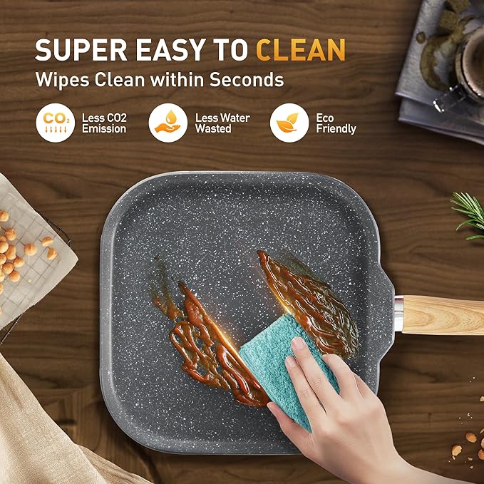 DishDelight 17 Piece Pots and Pans Set Non Stick, Granite Nonstick Cookware Set, Induction Cookware and Bakeware Set, Nonstick Kitchen Cookware Set, Gray