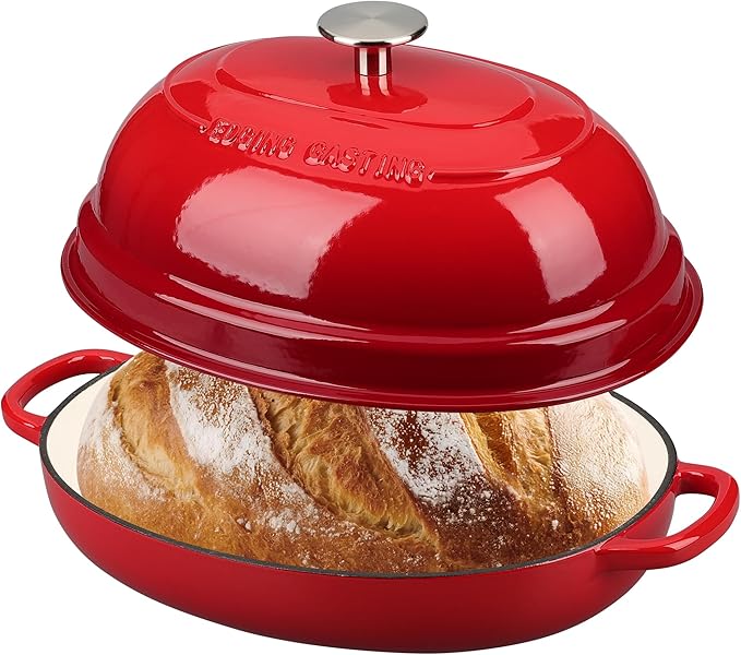 Enameled Oval Cast Iron Dutch Oven Pot with Lid, Bread Dutch Oven for Sourdough Bread Baking, 6QT, Red