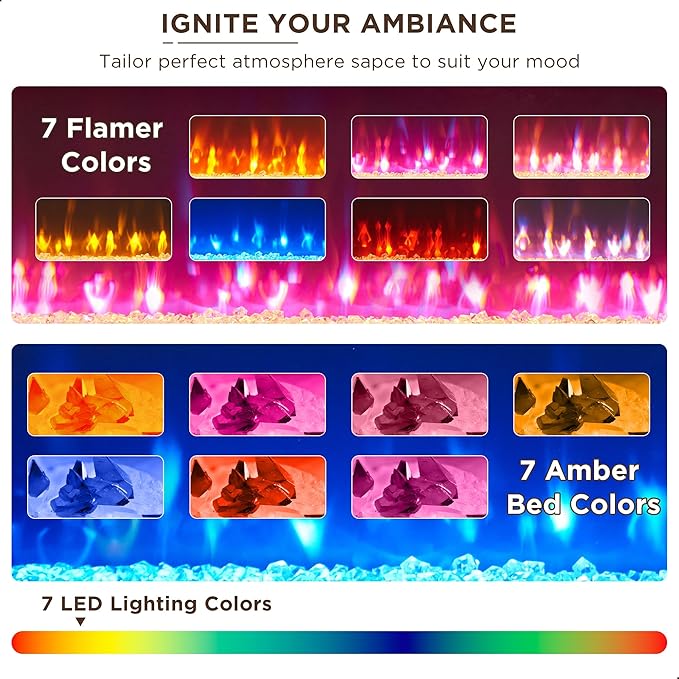 Farmhouse Fireplace TV Stand for 80 Inch TV, Entertainment Center w/ 36'' Electric Fireplace & LED Lights, Mordern Media Console with Storage Drawers & Cabinets for Living Room, Brown