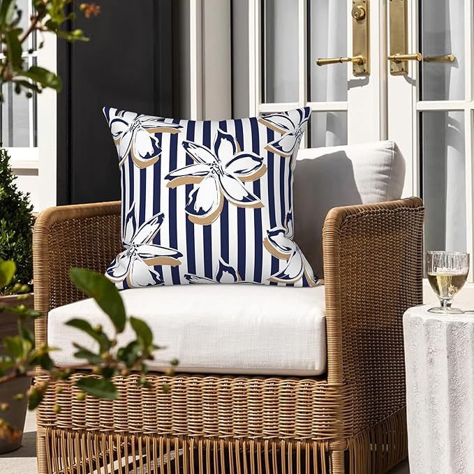 LVTXIII Outdoor/Indoor Throw Pillows, Decorative Throw Pillows with Inserts, 18"x18" Square Pillows for Bed, Couch, Sofa and Patio Furniture, Set of 2, Clemens Cabana Navy