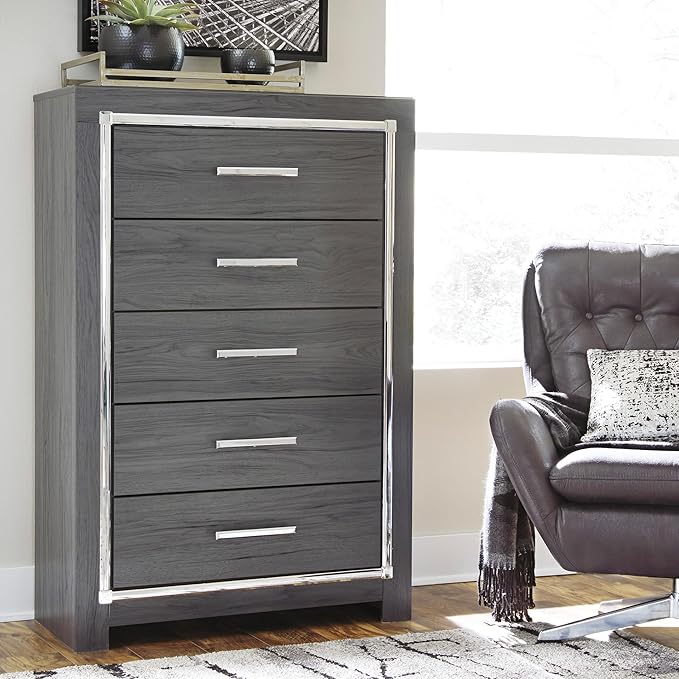 Signature Design by Ashley Lodanna Modern Glam 5 Drawer Chest, Gray