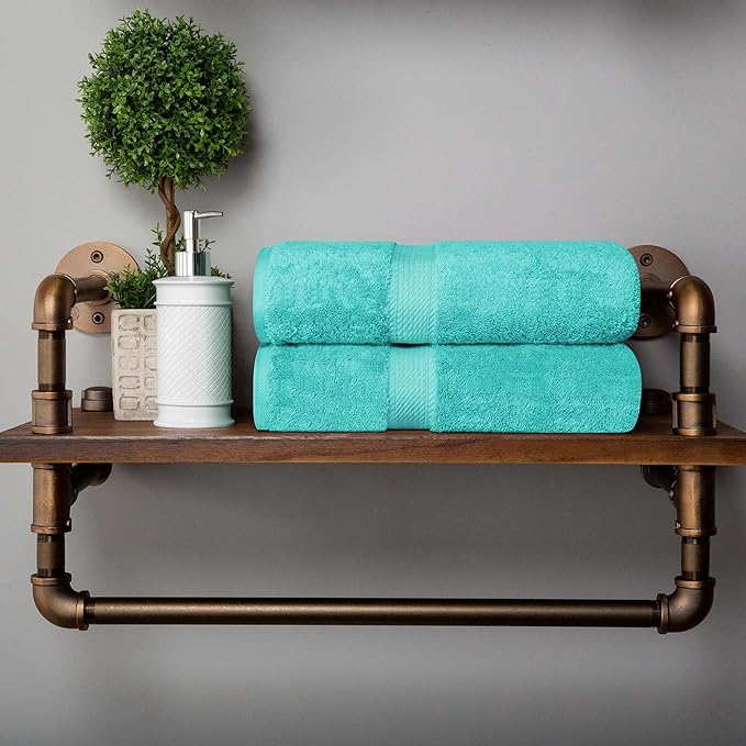 Superior Egyptian Cotton Pile Bath Towel Set of 2, Ultra Soft Luxury Towels, Thick Plush Essentials, Absorbent Heavyweight, Guest Bath, Hotel, Spa, Home Bathroom, Shower Basics, Turquoise