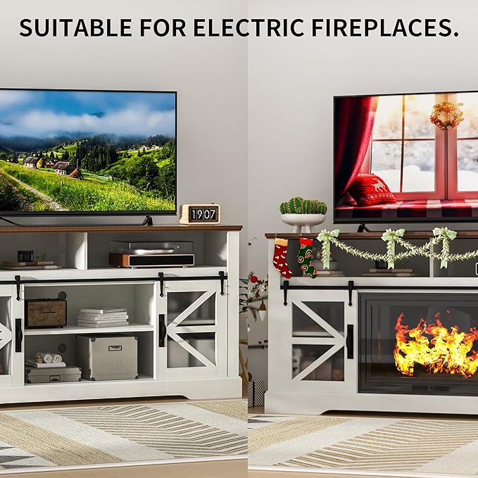 Farmhouse TV Stand,60-Inch TV Entertainment Center with Storage,Sliding Barn Doors and Adjustable Shelves,Suitable for TVs 24-70 Inches,for Living Room,Bedroom and Office