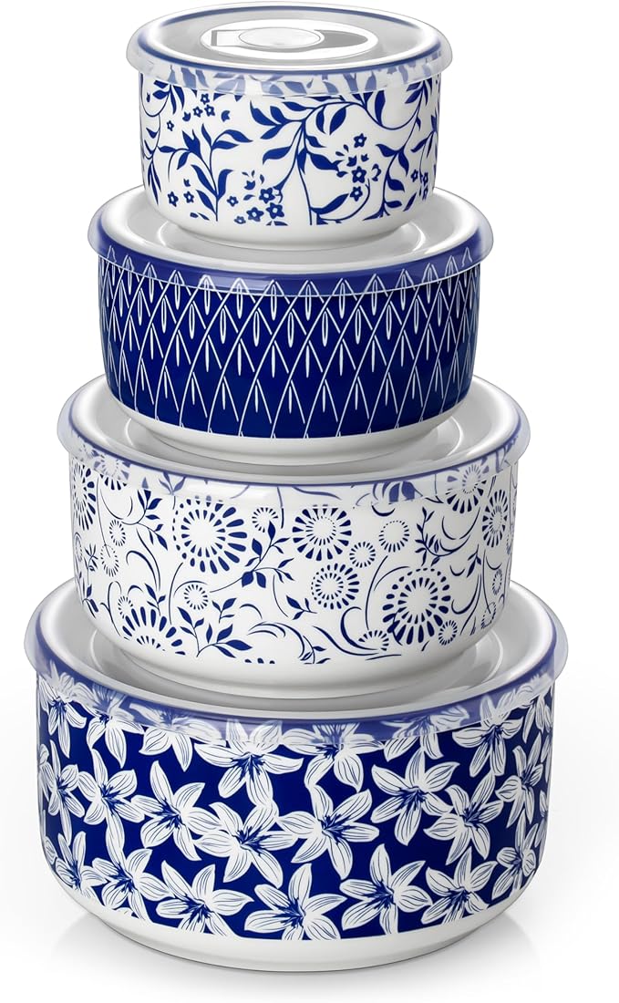 vancasso Ceramic Mixing Bowls with Lids Set of 4,Ceramic Serving Bowls,Nesting Bowls for Food Storage,Prep Bowl,Mixing Bowl for Kitchen,Microwave & Dishwasher Safe,Series SELENE,60+36+20+10 Oz