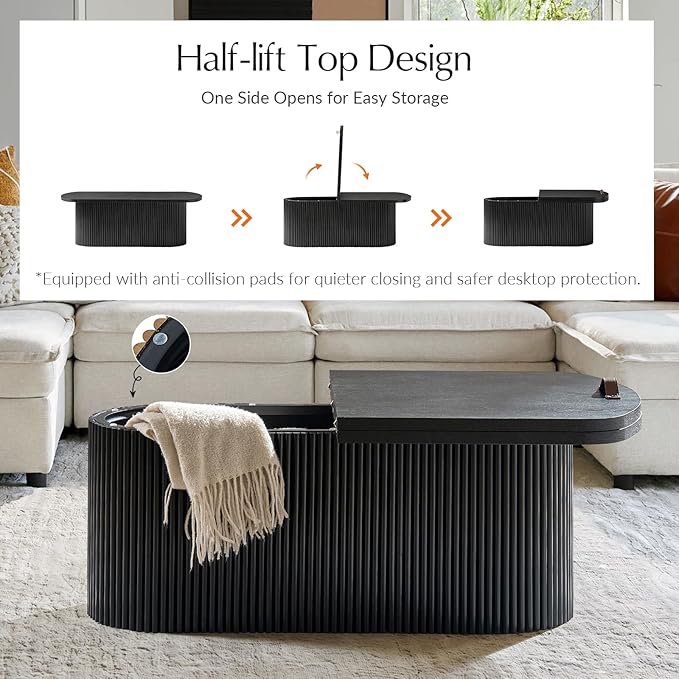 HULALA HOME Modern Lift Top Coffee Table with Storage, Space Saving Living Room Table, Multi-Functional Wood Coffee Table(Black)