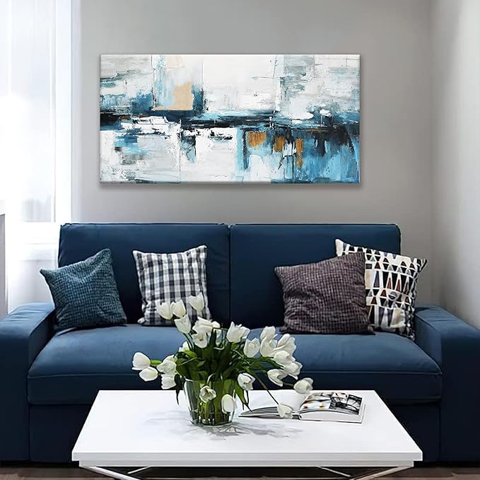 Tsomzxng Abstract Canvas Art Wall Decor Painting Abstract Wall Decor 20x40 Inch Decorations Blue And White Wall Art Office Canvas Picture Artwork For Bedroom Kitchen