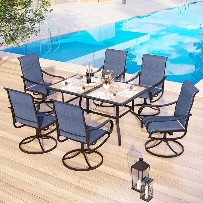 MFSTUDIO Outdoor Dining Set for 6, Patio Dining Set with Umbrella Hole, 7 Piece Outdoor Patio Furniture Set for Deck/Yard/Garden/Poolside