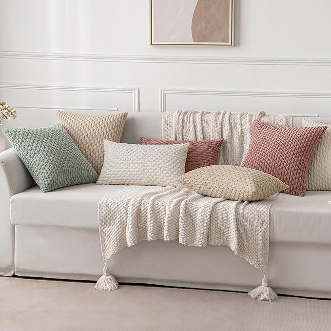 MIULEE Throw Pillow Covers Soft Corduroy Decorative Set of 2 Boho Summer Striped Pillow Covers Pillowcases Farmhouse Home Decor for Couch Bed Sofa Living Room 16x16 Inch Beige