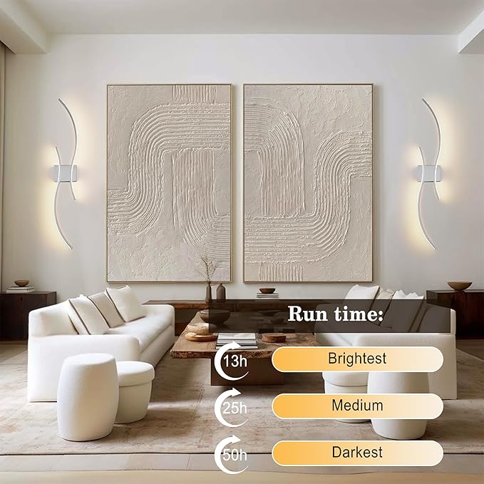 Battery Operated Wall Sconces Set of Two with Remote Control, Stepless Colors 3000K-6000K & Dimming, LED Chrome Wireless Wall Light for Living Room, Hallway, Bedroom, 39.3 Inch (2 Pack)