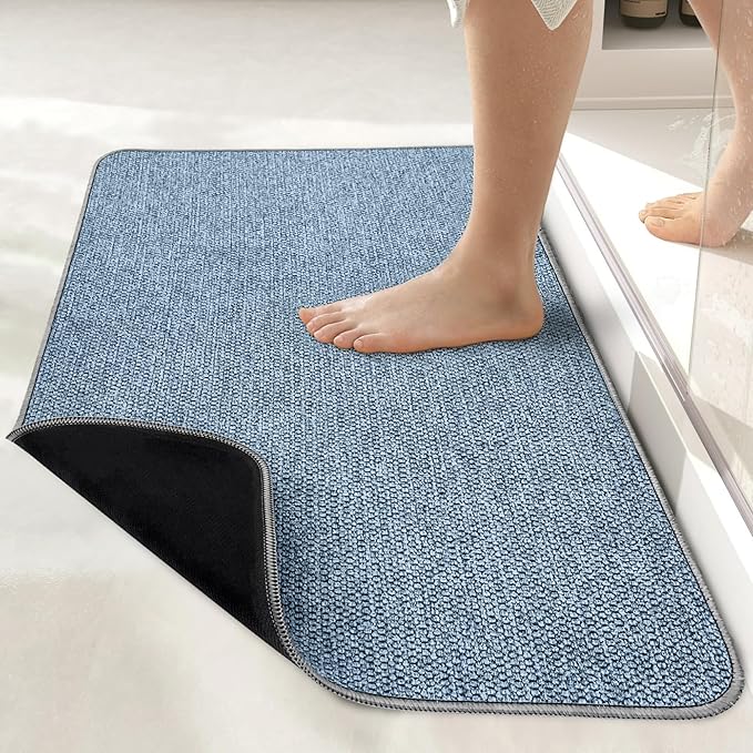 Bath Mat,Ultra Thin Bathroom Rugs,Rubber Bath Mats for Bathroom,No Slip Bath Rugs,Quick Dry,Machine Washable,Low Pile,Absorbent,Shower Outside,Sink,Home Decor Accessories.Blue,2'x3'(24x36inch)