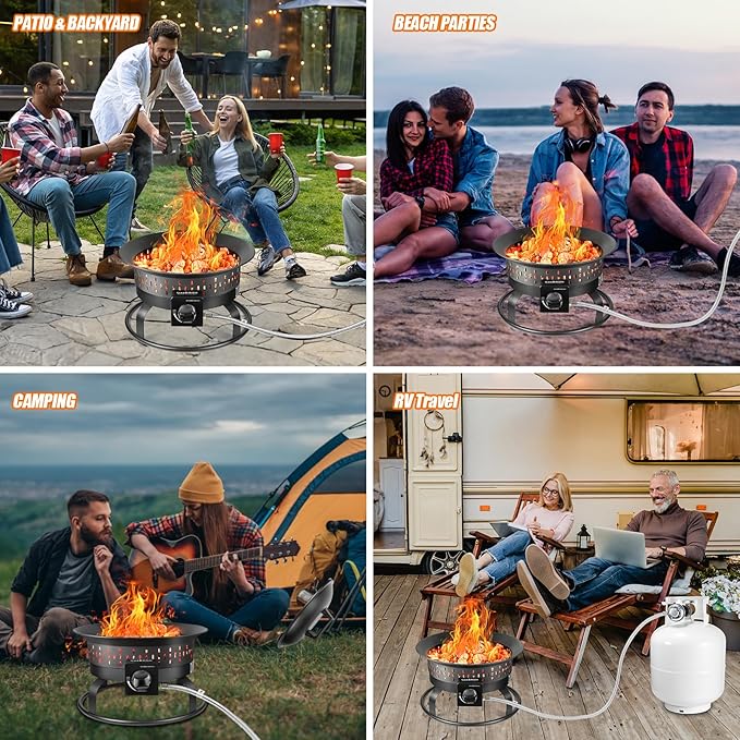 GasBRUH 19″ Outdoor Portable Propane Fire Pit with Grill Grate, Cover&Carry Kit,Fireplace,60,000 BTU Camping Propane Firepit,Portable Gas Fire Pit for Outside Patio,Camping,RV,Smokeless Gas Firebowl