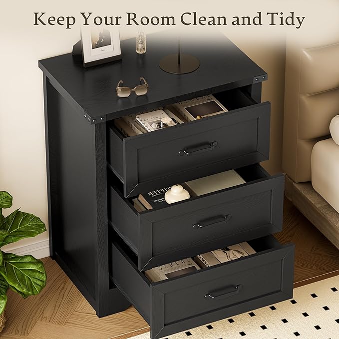 3-Drawer Dresser for Bedroom, Small Wooden Chest of Drawers with Metal Handles, Narrow Storage Cabinet with Anti-Tipping Design, Sturdy Dresser Organizer for Closet, Living Room, Entryway