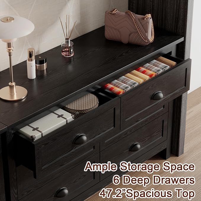 Wananlanen® Farmhouse Dresser for Bedroom, Antique Double Dresser & Chest of Drawer with Vintage Handle and Storage, Wooden Tall Rustic Organizer for Bedroom