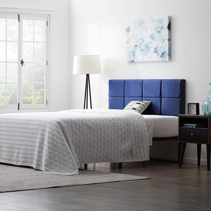 LUCID Mid-Rise Square Channeled Upholstered Cobalt Attach Frame-Wall Mount Cal King Headboard, King/Cal King