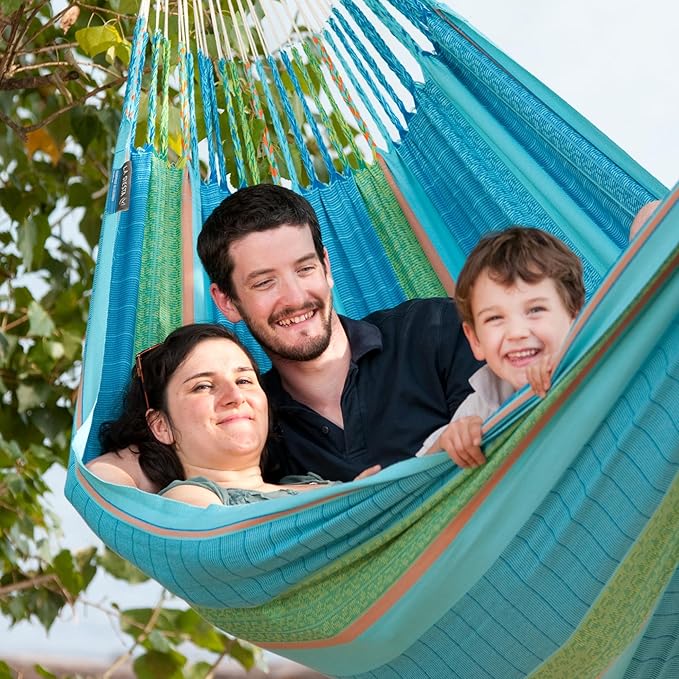 LA SIESTA Flora Classic Cotton Hammock and CasaMount - Indoor/Outdoor Extra Large 2 Person Double Hammock - King, Curacao