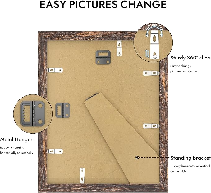 8.5 by 11 Diploma Picture Frame, Made of Real Glass and Wooden Certificate Frame, Horizontal and Vertical Display for Wall or Tabletop (Rustic Brown, 1Pack)