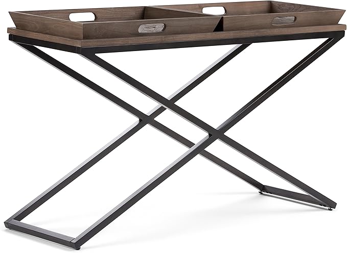 SIMPLIHOME Damien SOLID AGED ELM WOOD and Metal 50 inch Wide Modern Industrial Console Table in Distressed Natural Elm for the Living room Entryway and Bedroom