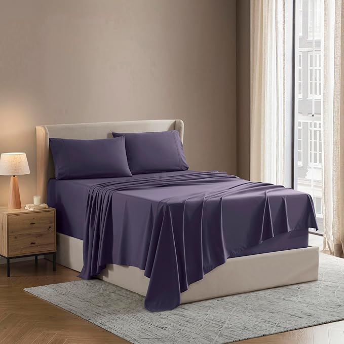 Nestl Split King Sheet Set - 1800 Ultra-Soft Microfiber Bed Sheets - Double Brushed - Deep Pockets - Easy Fit - 5 Piece Set - Bed Sheets & Pillowcases (Split King Size, Purple)