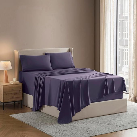 Nestl Split King Sheet Set - 1800 Ultra-Soft Microfiber Bed Sheets - Double Brushed - Deep Pockets - Easy Fit - 5 Piece Set - Bed Sheets & Pillowcases (Split King Size, Purple)