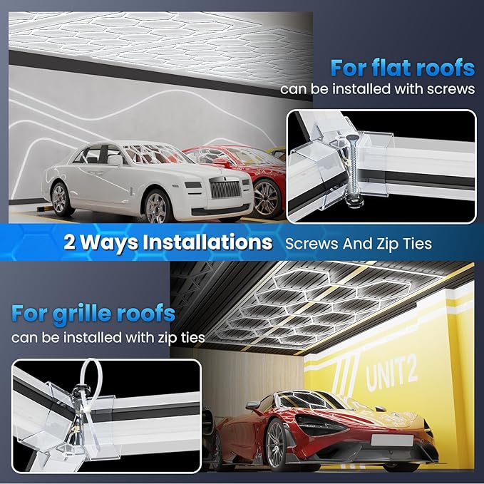 Ultra Bright Hexagon Garage Lights.750W 108000LM 6500K Hexagon LED Light with Rectangle Frame.14-Grid Honeycomb Lights with 1.33" Wide-Angle Lighting Surface for Garage, Basement(Black border)